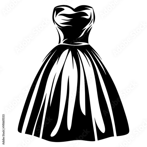 Elegant black and white dress with a sweetheart neckline and full skirt