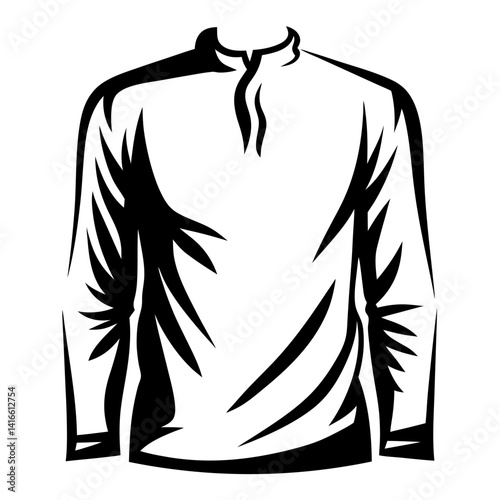 Stylized Black and White Illustration of a Traditional Kurta Shirt Design