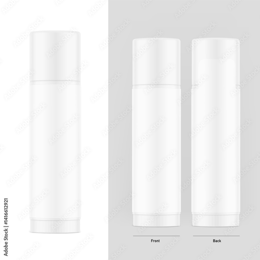 Lipstick care mockup. Front view. Vector illustration isolated on white background. Can be use for your design, advertising, promo and etc. EPS10. Lipstick care mockup. Front view. Vector illustration isolated on white background. Can be use for your design, advertising, promo and etc. EPS10.