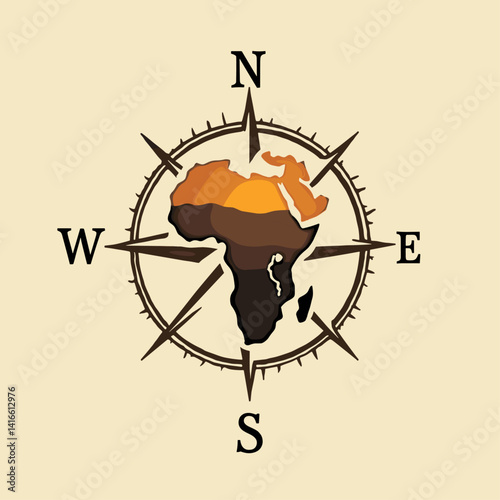 Compass Pointing to Africa's Heart: Finding Our Roots. A Minimalist Vector Illustration for African Heritage Day. Geographic Exploration. Travel Destination. Cultural Connection. A Symbol of Discovery