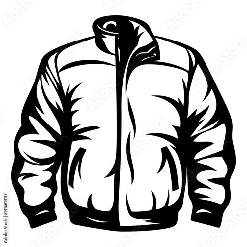 Bold Black and White Illustration of a Stylish Winter Jacket Icon