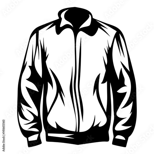 Monochrome illustration of a stylish collared jacket with a zipper opening