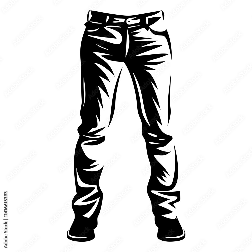 Fototapeta premium Striking monochromatic vector illustration of jeans standing, full length, in a graphic style