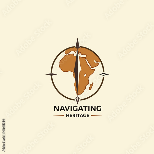 Compass Pointing to Africa: Navigating Heritage. A vector graphic of a compass guiding towards the African continent, representing heritage exploration and African World Heritage Day. Simple design