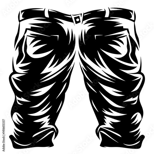 Monochrome illustration of slightly rumpled trousers, viewed from the back side