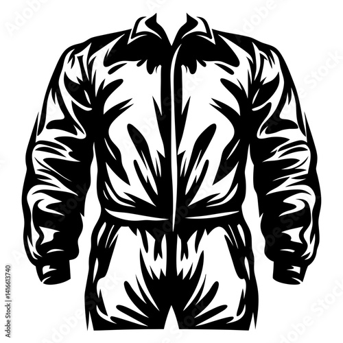 Black and white illustration of a coverall for protection in a factory