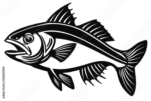 Beautiful fish haddock fish silhouette black vector illustration