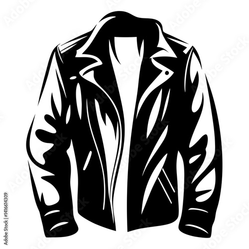 Stylized Black Leather Biker Jacket Illustration on a White Background Fashionable Design