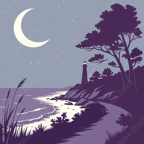 night landscape with moon and stars