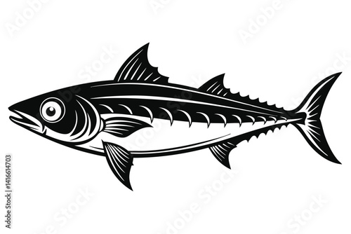 Beautiful fish mackerel fish silhouette black vector illustration 
