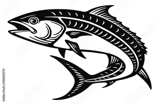 Beautiful fish mackerel fish silhouette black vector illustration 
