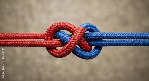 Tied Together: Red and Blue Ropes Symbolizing Bipartisan Unity and Partnership