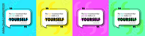 Quote banner set 3D colorful bright style, bubble testimonial banner, feedback box, infographic. Social media post template vector 10 eps