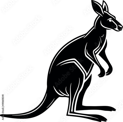 Kangaroo Silhouette Design, Stylized Kangaroo Illustration