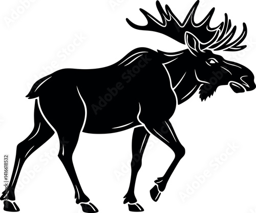 Moose Walking Silhouette, Black Moose Illustration
