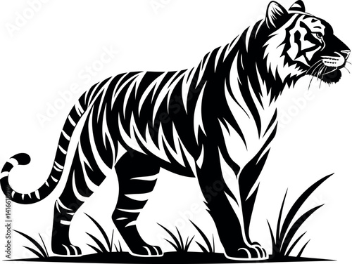 Tiger Silhouette Art, Black and White Tiger Illustration
