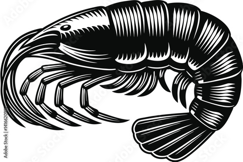 Beautiful fish shrimp silhouette black vector illustration 