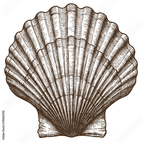 Vintage seashell illustration in sepia tones for decoration  