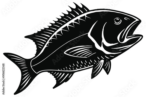 Beautiful fish snapper fish silhouette black vector illustration