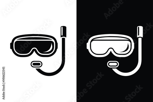 Snorkeling Mask Vector Illustration. Black and White Silhouette