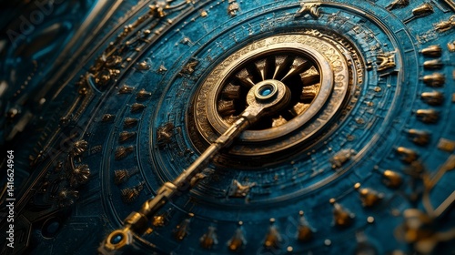 Wallpaper Mural Intricate Metallic Clock Mechanism with Blue Background Detail Torontodigital.ca