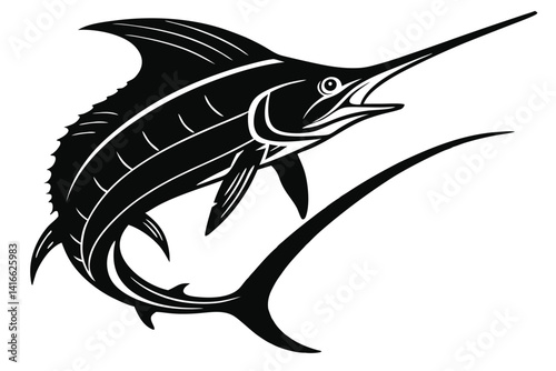 Beautiful fish swordfish fish silhouette black vector illustration