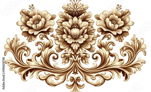 Wallpaper Mural Elegant floral ornament with ornate scrolls and leaves in a beige tone Torontodigital.ca