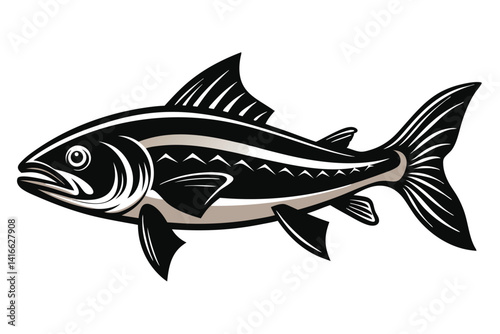 Beautiful fish trout fish silhouette black vector illustration 