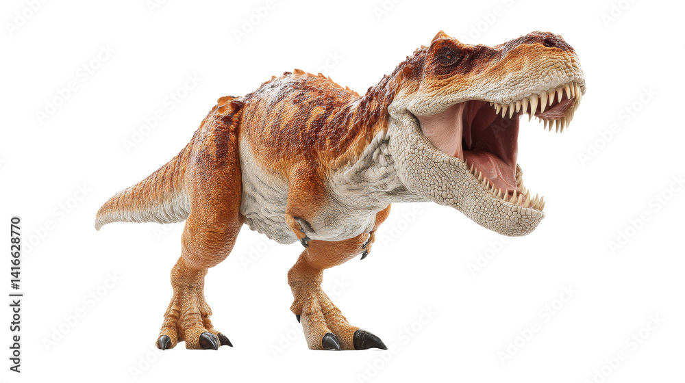 A highly detailed 3D model of a roaring Tyrannosaurus Rex dinosaur with an open mouth A highly detailed 3D model of a roaring Tyrannosaurus Rex dinosaur with an open mouth