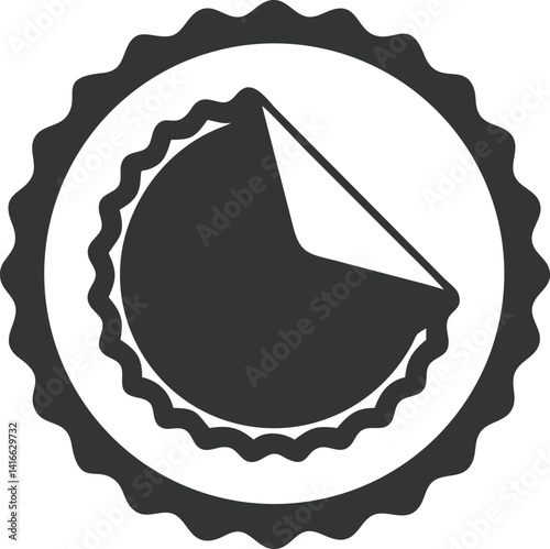 Monochrome Pie Chart Icon in Circular with Ruffled Edge on Transparent Background