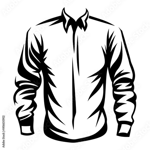 Stylish black and white illustration of a long sleeved shirt with collar