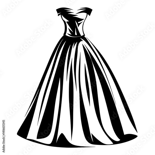 Elegant black and white off the shoulder gown dress fashion illustration
