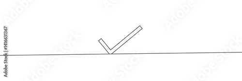 Continuous line drawing of check mark. Tick one line icon. One line drawing background. Vector illustration. Check mark black icon .Vector  Illustration .EPS 10 . 