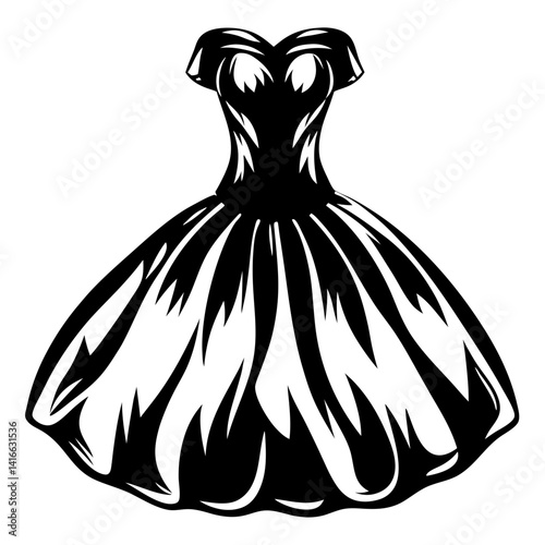 Elegant black silhouette of a vintage cocktail dress with a full skirt