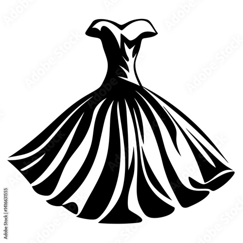 Stylized black dress with a flared skirt and sweetheart neckline design