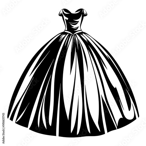 Elegant black and white dress illustration, suitable for formal occasions artwork