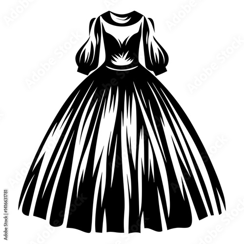 Elegant black ball gown with puffed sleeves and a pointed bodice