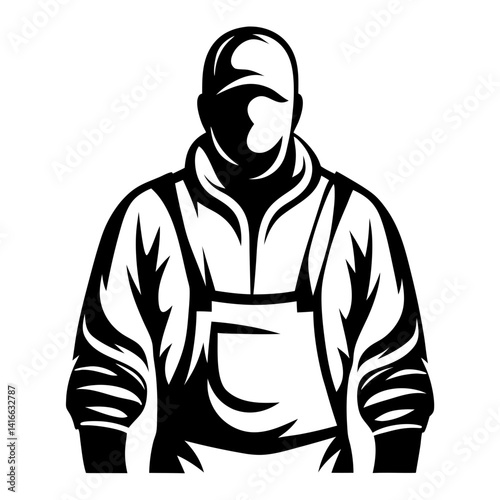 Bold monochrome vector illustration of a farmer or tradesman with cap