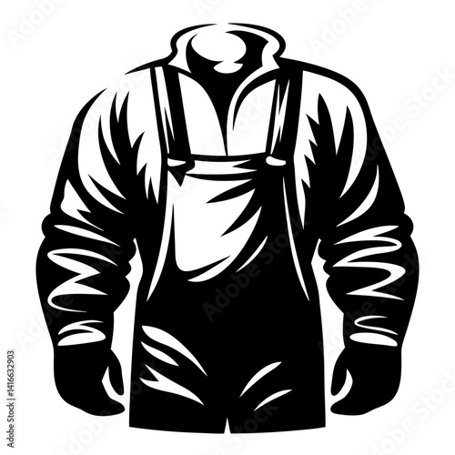 High Contrast Vector Illustration of Overalls with Suspender Straps and Rolled Sleeves