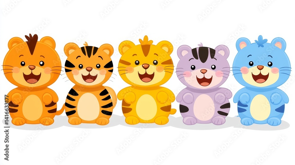 Pixelated cartoon tigers in various colors a playful row of retro gaming inspired cubs for vibrant designs and festive celebrations Pixelated cartoon tigers in various colors a playful row of retro gaming inspired cubs for vibrant designs and festive celebrations