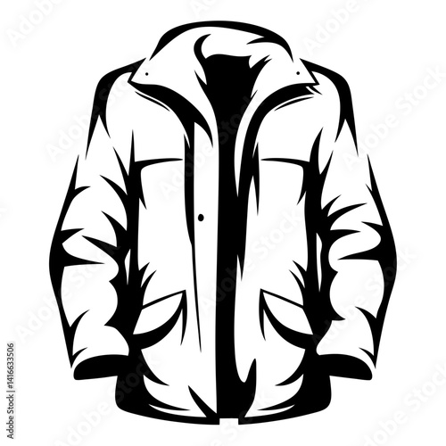 Stylized vector image of a black and white winter parka jacket