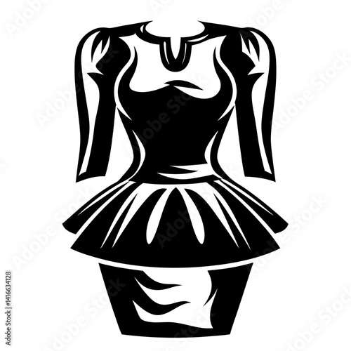 Abstract illustration of a vintage dress with long sleeves and flared skirt