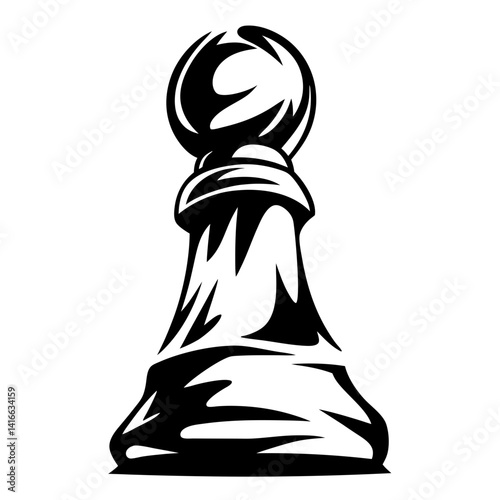 Stylized Black and White Chess Pawn Illustration in Vector Format