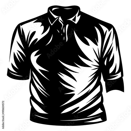 Stylized graphic black and white polo shirt with short sleeves