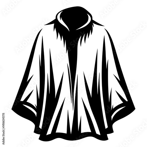 Black and white poncho illustration featuring sharp geometric angular pattern design