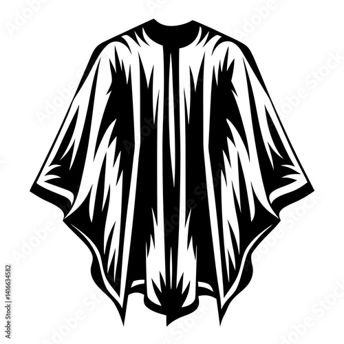 Stylized Poncho Illustration with Bold Black and White Patterning throughout the Image