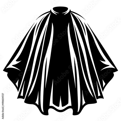 Dramatic flowing black cloak in bold monochrome illustrative design vector