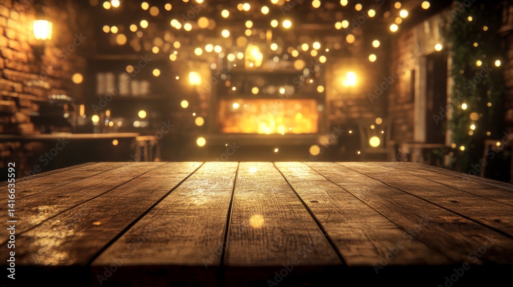 Rustic Wooden Table In Warmly Lit Pub Interior Rustic Wooden Table In Warmly Lit Pub Interior