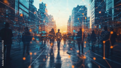 Wallpaper Mural Silhouetted Figures Walking City Street Network Torontodigital.ca