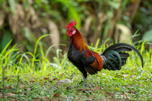 Wallpaper Mural Red Junglefowl - Gallus gallus, beautiful colored ground bird from the forests of South and Southeast Asian, Singapore. Torontodigital.ca